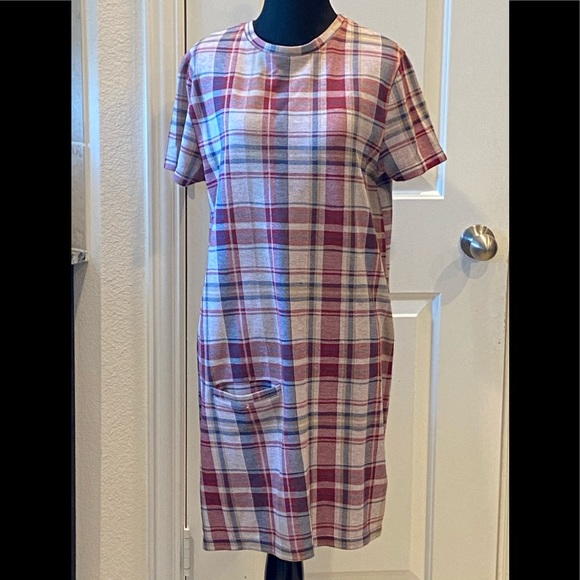 zara plaid overall dress